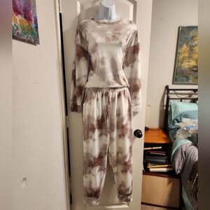 Shein 2pc brown and cream tie dye Long sleeve top w/joggers